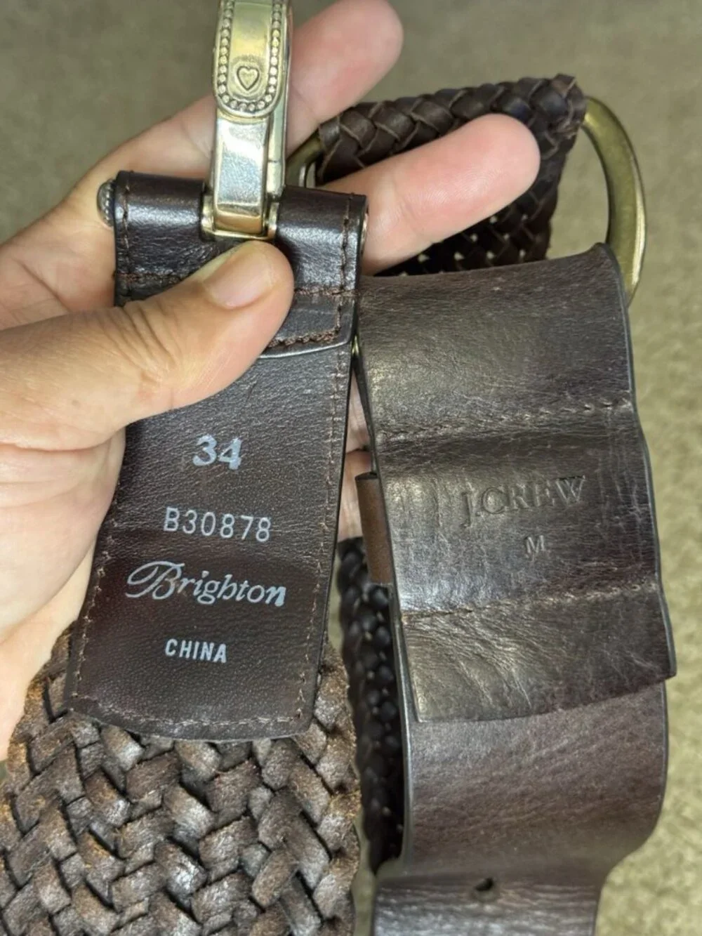 JCREW BRIGHTON Women Woven Brown Leather Belt Sz 34/MEDIUM Western Cowgirl Rodeo